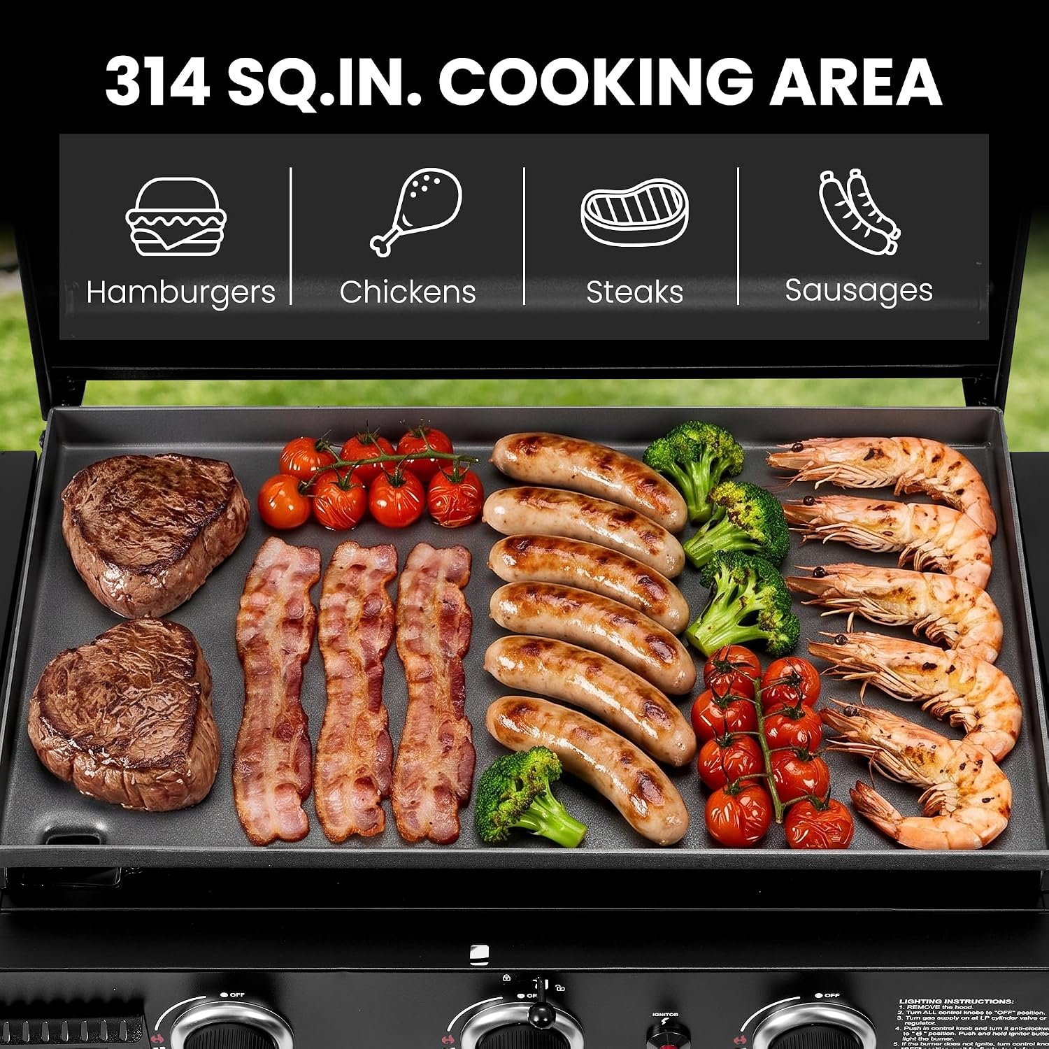 PD3003 3-Burner Portable Gas Griddle with Folding Stand Black - Image 3
