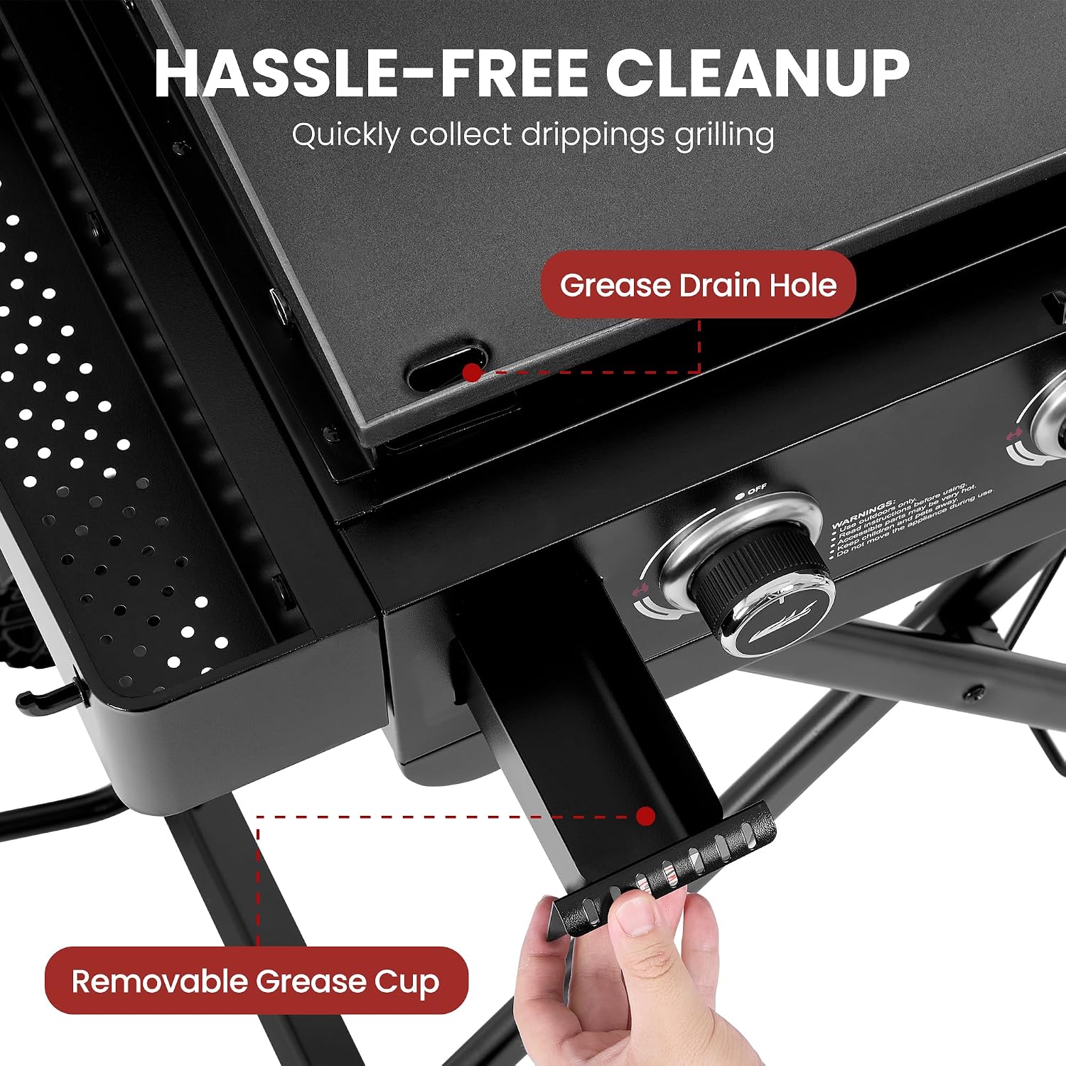 PD3003 3-Burner Portable Gas Griddle with Folding Stand Black - Image 8