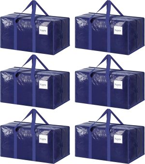6 Pack Extra Heavy Duty Large Moving Bags with Strong Zipper, Dark Blue